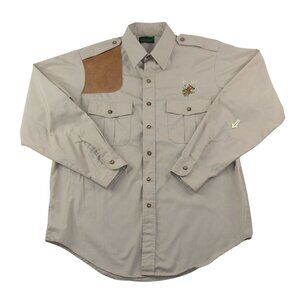 Outdoors Impression Mens Large Khaki Brown Shooting Hunting Long Sleeve Shirt